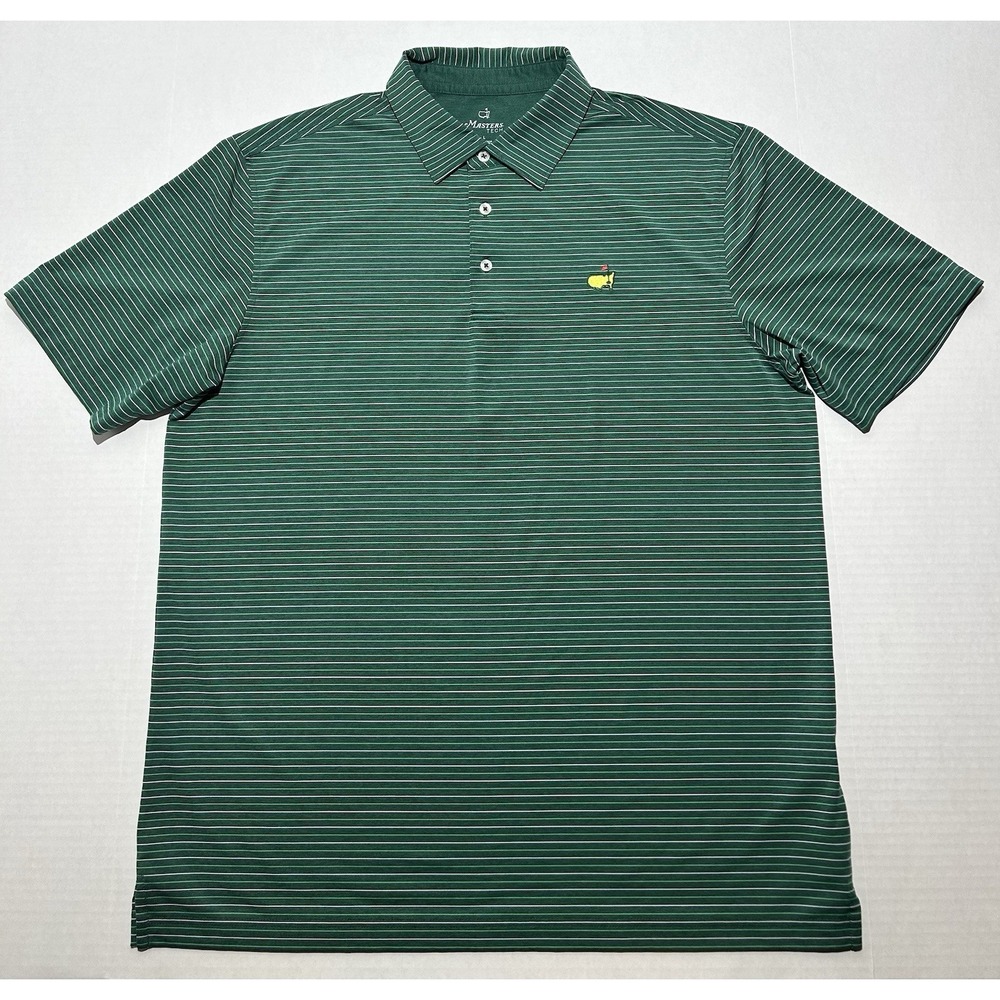 Masters Tech Mens Green Striped Performance Golf Polo Shirt Size Large Casual